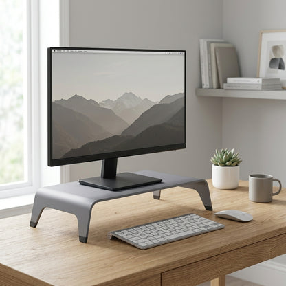 Ergonomic Aluminum Monitor Stand Riser for 19–27 Inch Screens – Silver Gray