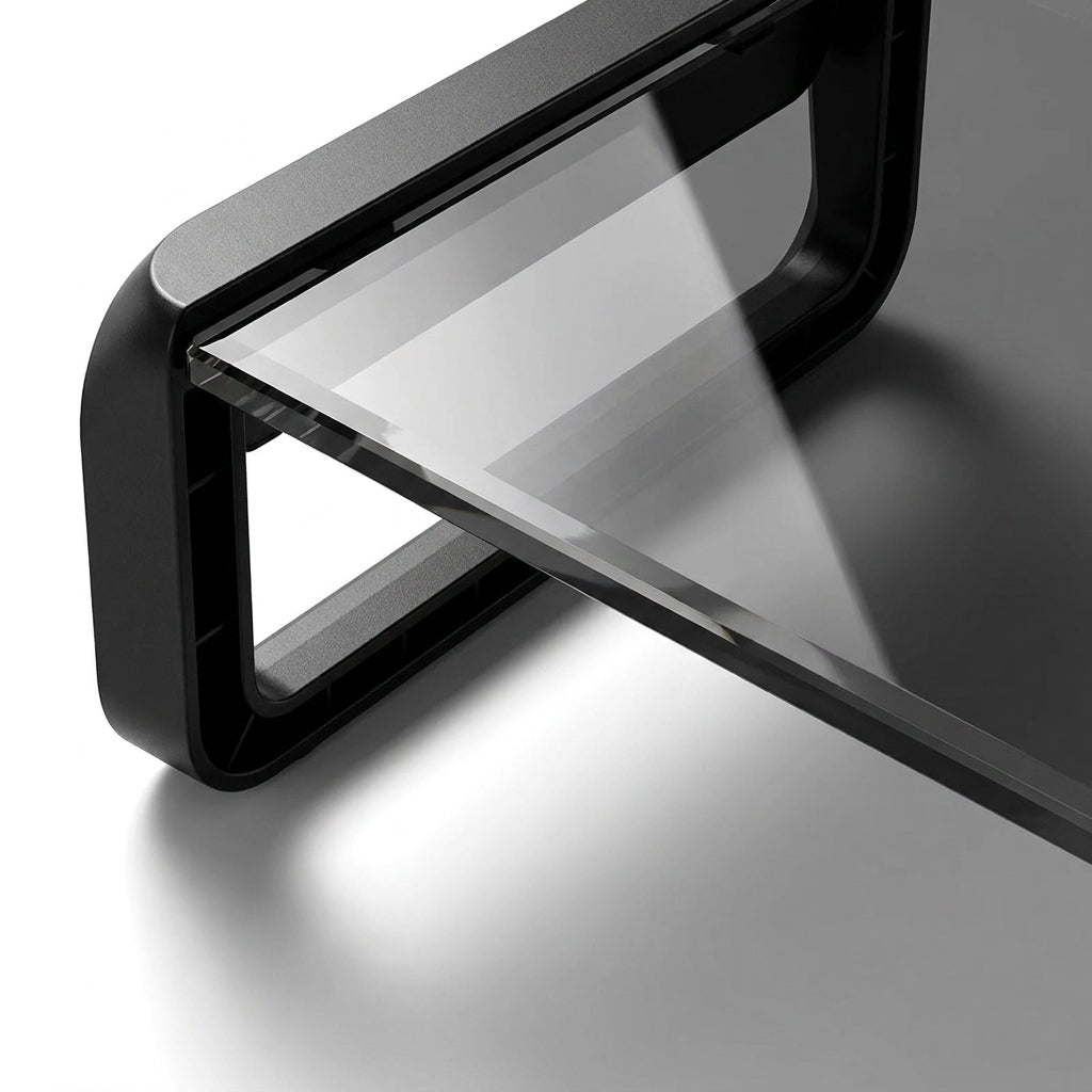 Transparent Glass Monitor Riser with USB Ports – 32 Inch Desktop Stand, Black