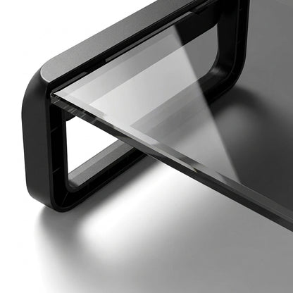 Transparent Glass Monitor Riser with USB Ports – 32 Inch Desktop Stand, Black