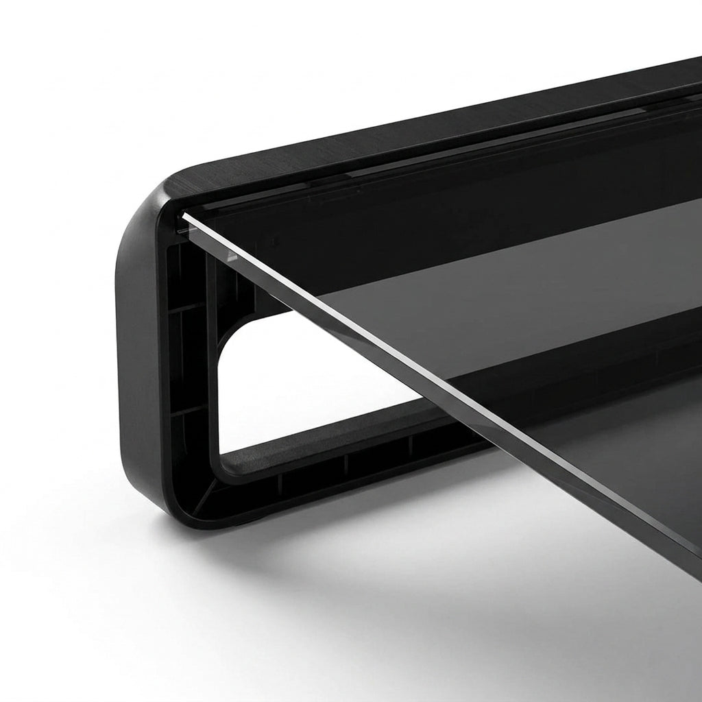 Transparent Glass Monitor Riser with USB Ports – 32 Inch Desktop Stand, Black