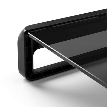 Transparent Glass Monitor Riser with USB Ports – 32 Inch Desktop Stand, Black