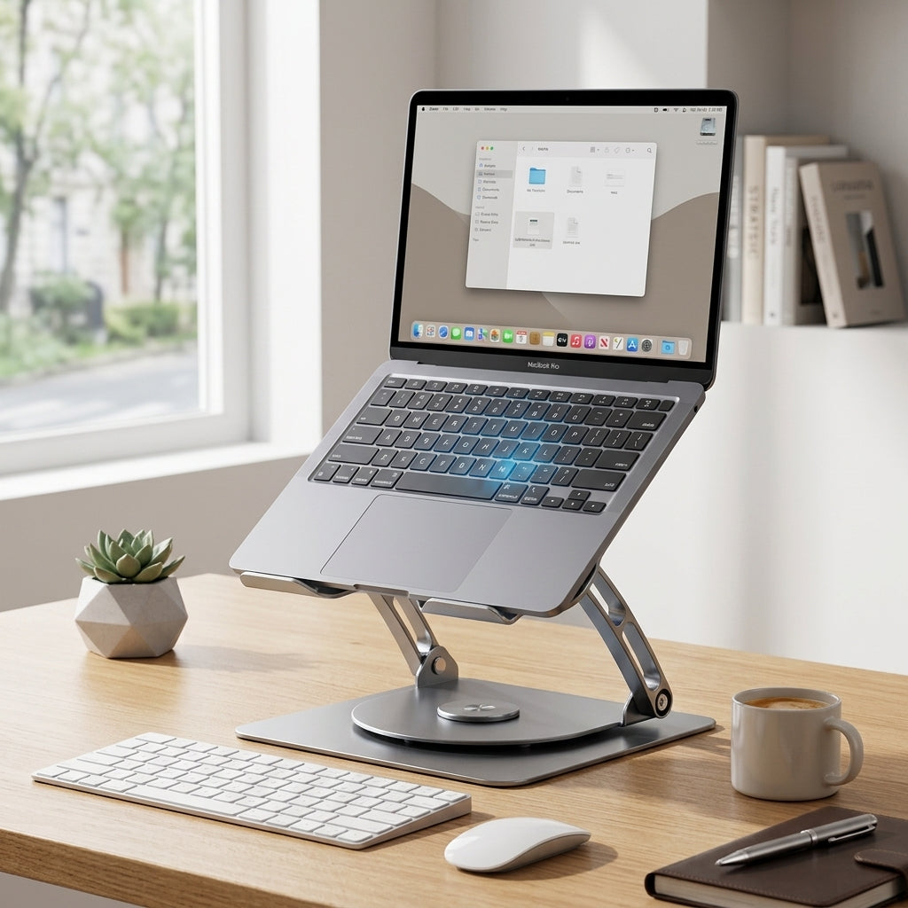 Adjustable Aluminum Laptop Stand with 360° Rotary Base – Silver