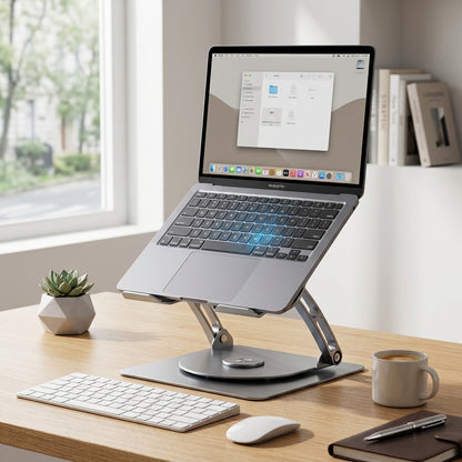 Adjustable Aluminum Laptop Stand with 360° Rotary Base – Silver