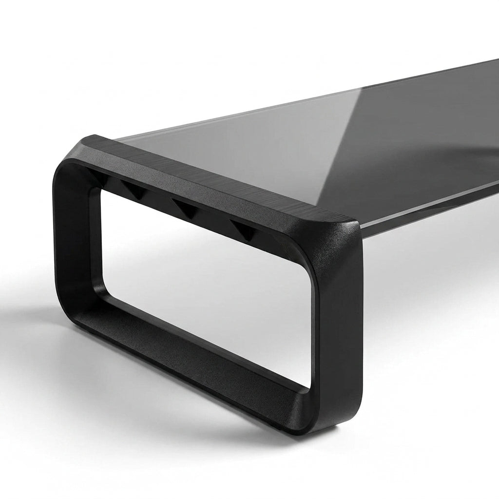 Transparent Glass Monitor Riser with USB Ports – 32 Inch Desktop Stand, Black