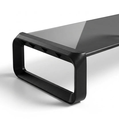 Transparent Glass Monitor Riser with USB Ports – 32 Inch Desktop Stand, Black
