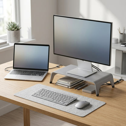 Ergonomic Aluminum Monitor Stand Riser for 19–27 Inch Screens – Silver Gray
